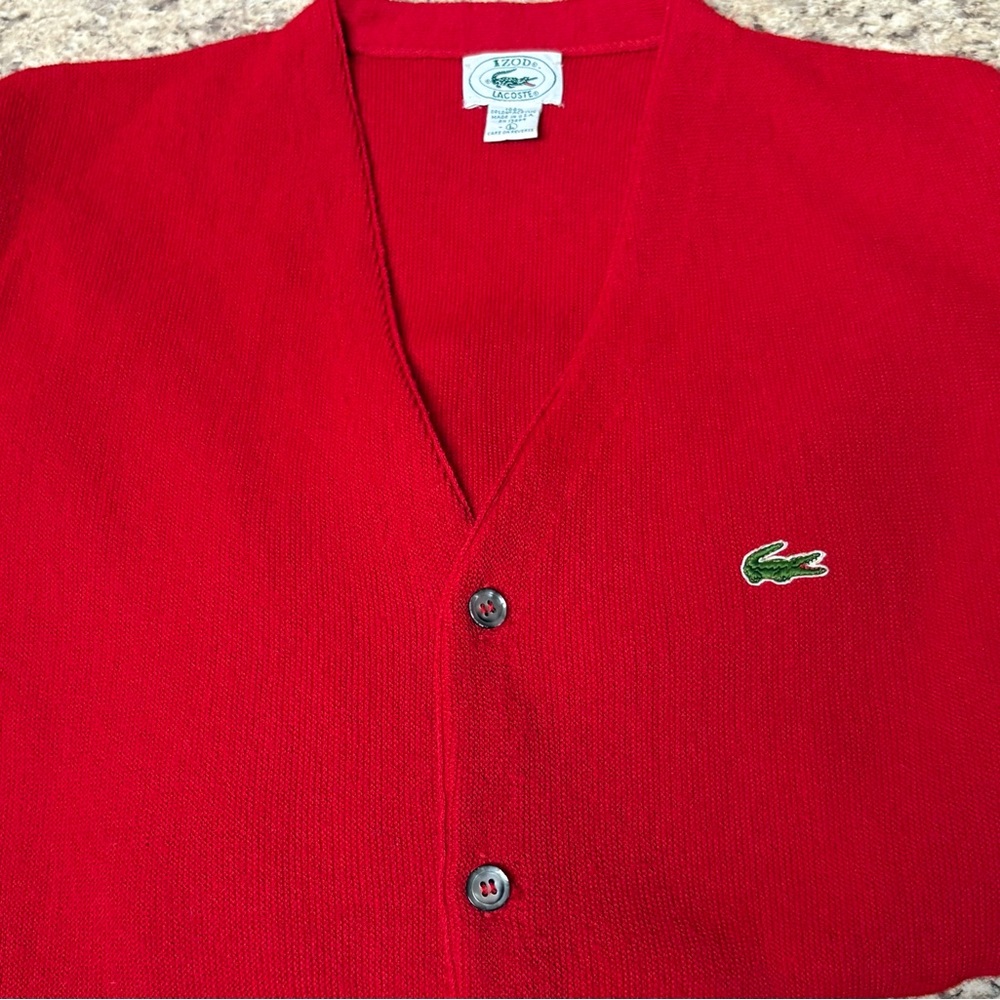 Vintage Izod Lacoste Men's Vibrant Red Cardigan Size Large Excellent - Picture 12 of 14